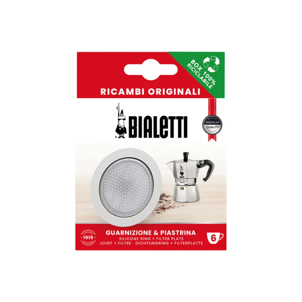 Bialetti tiiviste ja suodatinkori induktioliedelle sopiviin 6 kupin mutteripannuihin