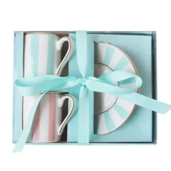 Espressokuppi & lautassetti Bombay Duck Stripy Pink/Mint, 2 x 60 ml