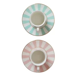 Espressokuppi & lautassetti Bombay Duck Stripy Pink/Mint, 2 x 60 ml
