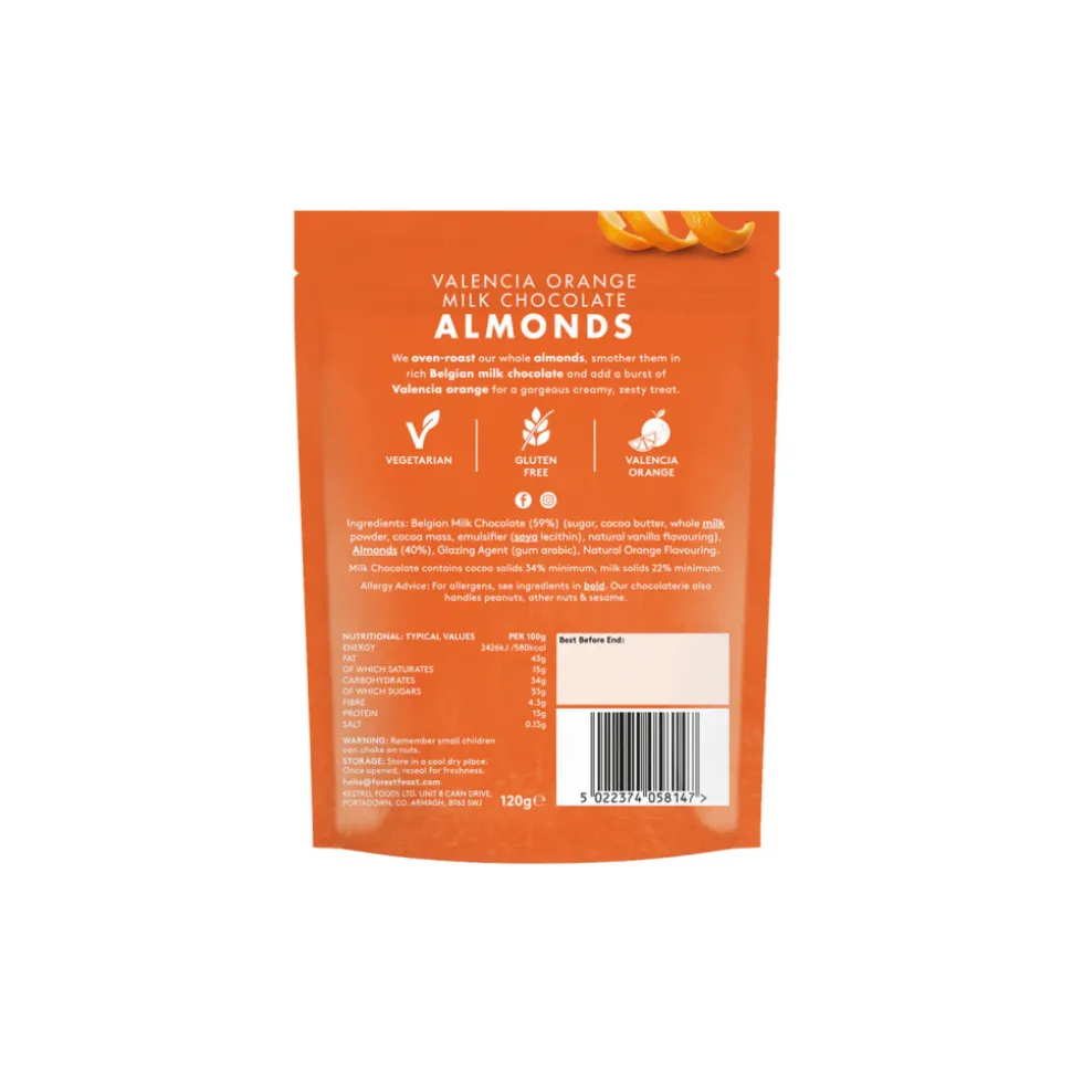 Forest Feast Valencia Orange maitosuklaamantelit, 120 g