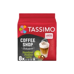 Kahvikapselit Tassimo Hazelnut Praline Latte Limited Edition (yhteensopiva Bosch Tassimo -kapselikeitinten kanssa), 8+8 kpl.