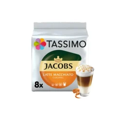 Kahvikapselit Tassimo Latte Macchiato Caramel (yhteensopiva Bosch Tassimo -kapselikeitinten kanssa), 8+8 kpl.