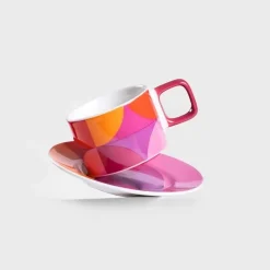 Kuppi aluslautasella Homla NAOKO Pink Orange, 200 ml