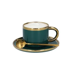 Kuppi lautasella ja lusikalla Homla SINNES Emerald, 200 ml