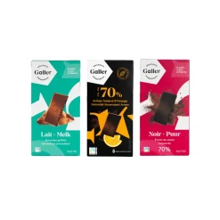 Suklaalevylajitelma Galler Dark Cocoa Nibs x Milk Almonds x Dark Orange, 3 x 80 g