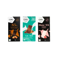 Suklaalevylajitelma Galler Milk Amonds x White Raspberry x Noir Eclats De Caramel, 3 x 80 g